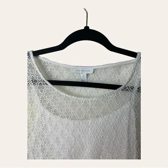 0414W. CHARTERS CLUB SHORT SLEEVE TOP SHEER BUT LINED SIZE MEDIUM - Picture 2 of 9